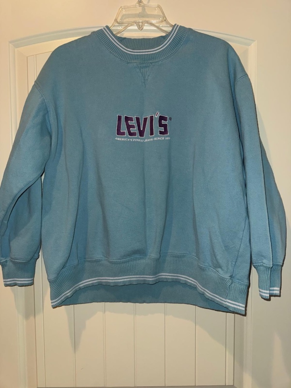 Levis Sweater Women Blue Crewneck Sweatshirt Fleece Pullover Casual - MEDIUM M